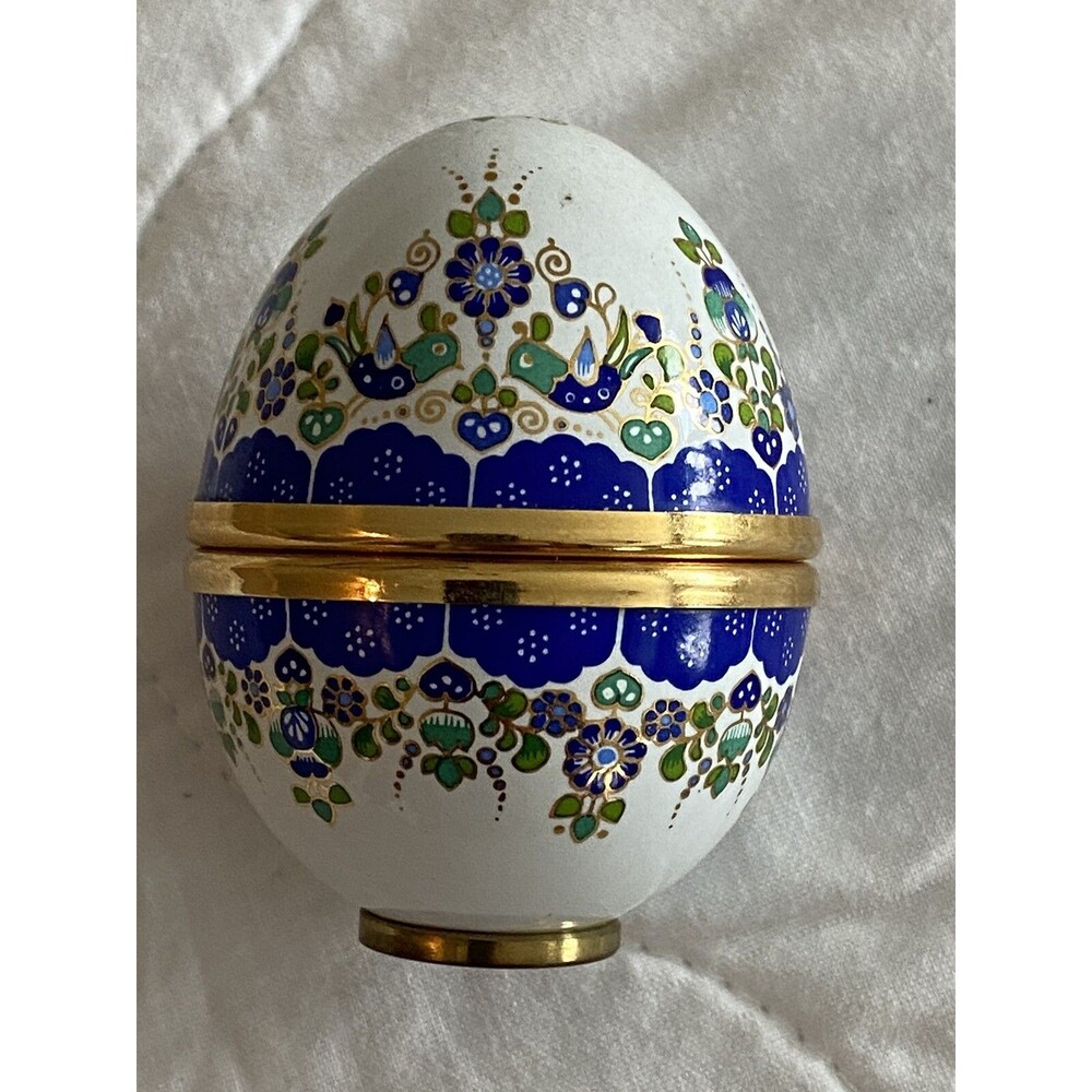 STEINBOCK Egg Enameled Easter Egg Trinket Box  Blue W/ Birds  Austria
